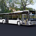White Modern City Bus With Open Doors And Green Tree Surroundings