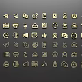 Gold Icon Collection With Various Symbols On Gray Background Including House Plane Phone And Envelope