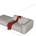 Light Gray Lazy Sofa with Red Blanket White Cushion on Marble Floor and Beige Wall 3d model