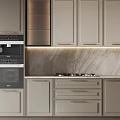 Modern Kitchen Interior With Neutral Tones Cabinets Marble Countertop And Built-in Appliances