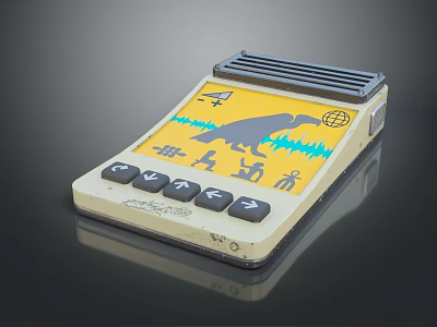 Vintage Handheld Computer Device With Yellow Screen And Control Buttons 3d model