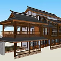 Ancient Chinese Architecture Featuring Traditional Wooden Structure Classic Eaves And Carved Windows