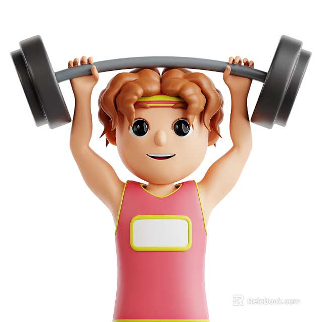 Man Lifting Barbell With Curly Hair And Headband In Pink Tank Top With White Label 3d model 