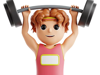 Man Lifting Barbell With Curly Hair And Headband In Pink Tank Top With White Label 3d model