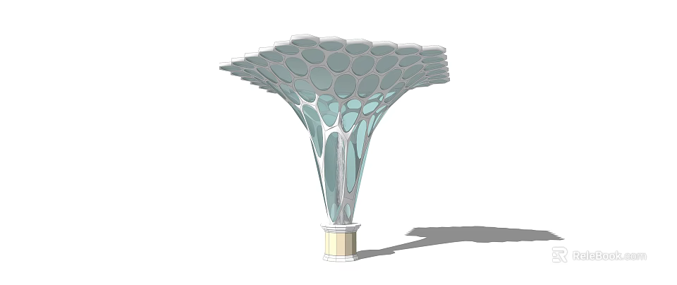 Modern Architectural Structure With Honeycomb Canopy And Sculptural Support Base 3d model