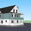 Two Story Detached House With Green Exterior Black Roof And White Window Frames