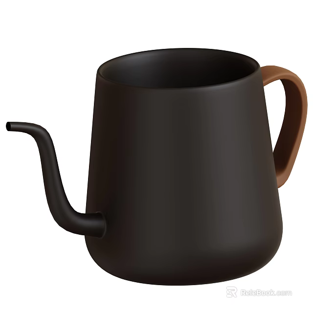 Black Pour Over Kettle With Brown Handle Long Spout Modern Kitchenware For Home Coffee Brewing 3d model 