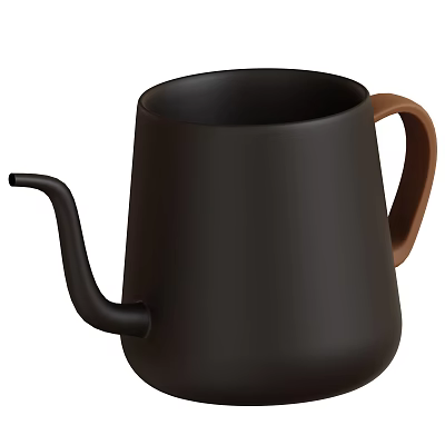 Black Pour Over Kettle With Brown Handle Long Spout Modern Kitchenware For Home Coffee Brewing 3d model