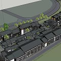 Traditional Commercial Street With Black Rooftops Well Arranged Buildings And Green Trees