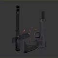 Tactical Weapons Display Featuring Pistol Long Gun Green Laser Sight Magazines And Bullets