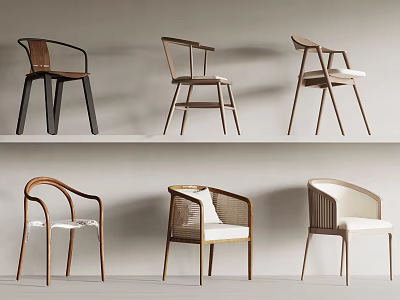 Stylish Leisure Chairs With Armrest Wooden Frame Rattan Details And Soft Fabric Cushions 3d model