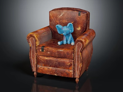 Brown Leather Armchair With Blue Elephant Toy And Classic Design 3d model