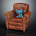 Brown Leather Armchair With Blue Elephant Toy And Classic Design