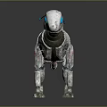 Futuristic Mechanical Creature With White Gray Body Blue Eyes Green Stripes And Mechanical Legs