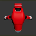 Red Square Robot With Transparent Circular Section And Smaller Red Robots On Black Surface 3d model
