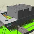 Modern Shopping Mall Building Featuring Gray Exterior Glass Curtain Walls And Surrounding Greenery