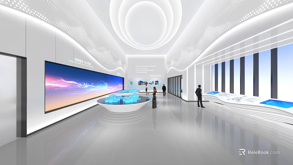 Modern Shopping Mall Lobby With Large Digital Screen Display Counters Spacious Interior And Contemporary Lighting 3d model 