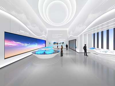 Modern Shopping Mall Lobby With Large Digital Screen Display Counters Spacious Interior And Contemporary Lighting 3d model