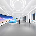 Modern Shopping Mall Lobby With Large Digital Screen Display Counters Spacious Interior And Contemporary Lighting