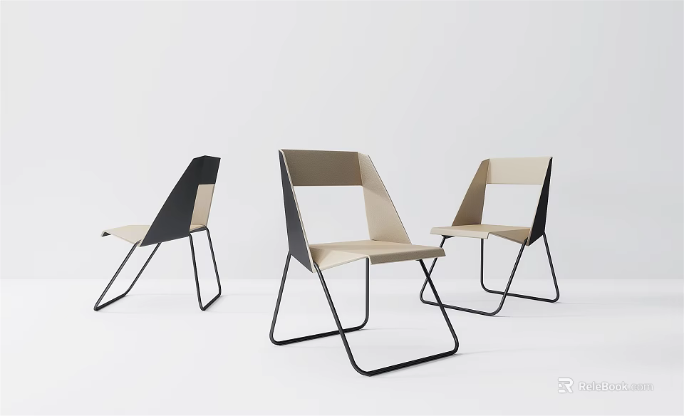 Modern Leisure Chairs With Beige Seats Black Metal Frames And Geometric Design 3d model 