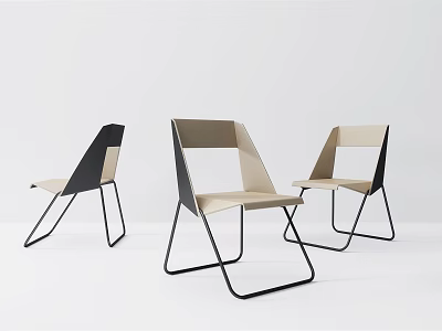 Modern Leisure Chairs With Beige Seats Black Metal Frames And Geometric Design 3d model