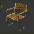 Modern Orange Leather Chair With Black Metal Frame And Armrests