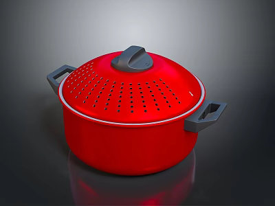 Red Cooking Pot With Perforated Lid And Two Side Handles For Kitchen Use 3d model