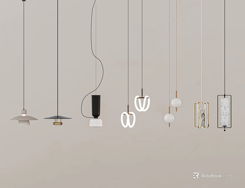 Modern Pendant Lights with Various Stylish Designs on Neutral Background for Interior Decor 3d model