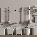 Practical Bathroom Accessories with Mops Brooms Towel Racks and Trash Bins