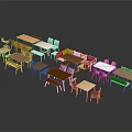Various Styles of Furniture Collection Featuring Tables Chairs and Sofas in Wooden and White Tones