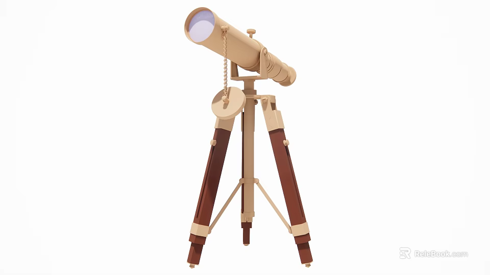 Vintage Decorative Telescope With Wooden Tripod And Beige Brown Design 3d model 