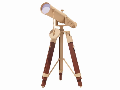 Vintage Decorative Telescope With Wooden Tripod And Beige Brown Design 3d model