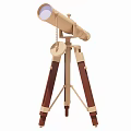 Vintage Decorative Telescope With Wooden Tripod And Beige Brown Design