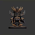 Game Movie Character Chibi Style In Black And Gold Armor Holding Weapon With Winged Decorations