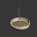 Decorative Ornament Set With Speckled Bowl Shaped Container Sand And Three Incense Sticks
