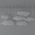 White Cloud Shaped Pendant Lights Hanging From Gray Ceiling With Black Thin Wires 3d model