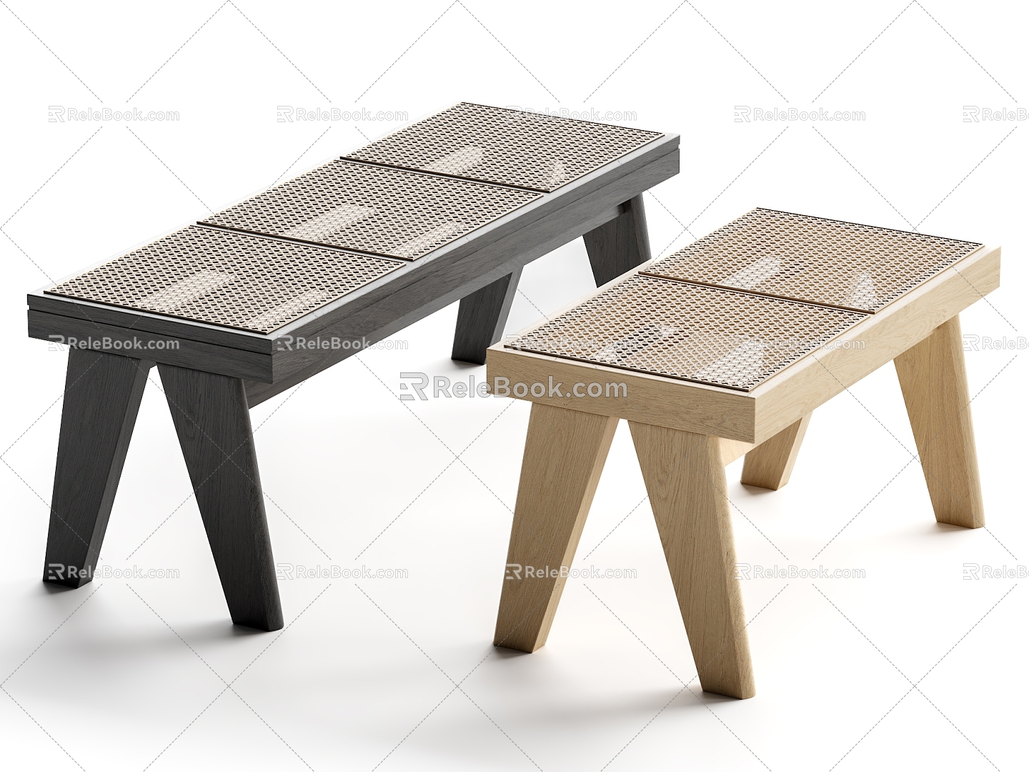 Modern Bench Rattan Bench Side Stool 3d model