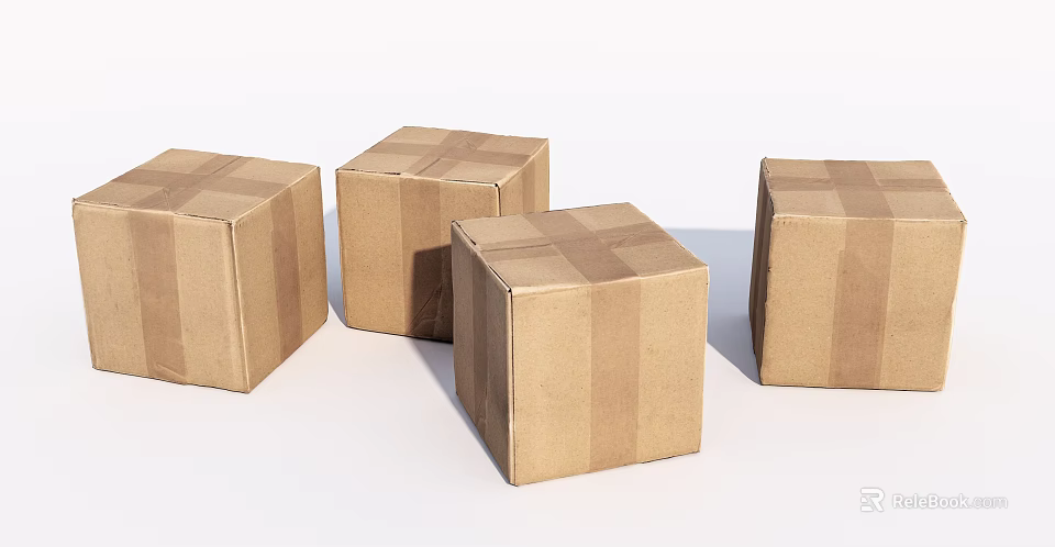Four Brown Tape Sealed Cardboard Boxes For Secure Packaging And Storage 3d model 