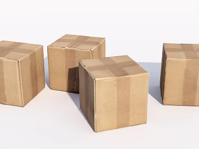 Four Brown Tape Sealed Cardboard Boxes For Secure Packaging And Storage 3d model