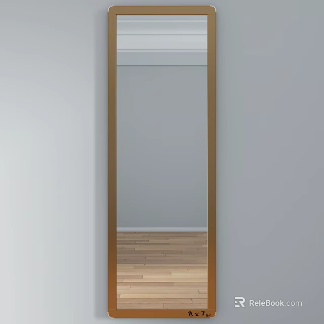 Sleek Full Length Mirror With Wooden Frame In Light Colored Room And Wooden Floor 3d model 