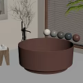 Brown Round Bathtub In Modern Interior With Wooden Floor Decorative Spheres And Green Plant
