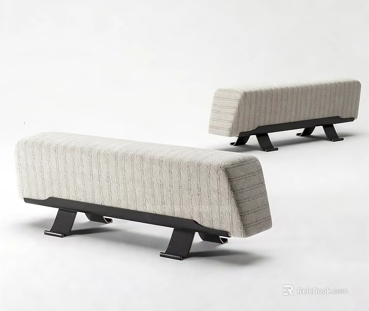 Modern Light Gray Striped Fabric Sofa Bench With Black Legs Design 3d model