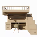 Functional Bunk Bed with Upper Sleeping Area Safety Rail Staircase Desk and Storage Cabinet 3d model