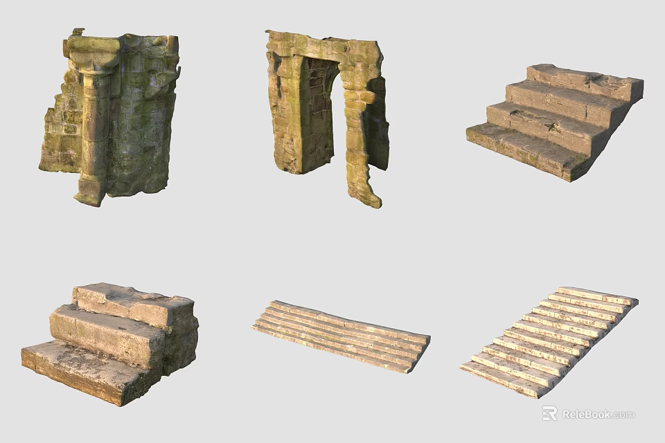 Ancient Stone Steps Landscape Design With Rustic Arch And Natural Textures 3d model