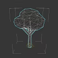 Low Poly Plant Painting Featuring Green Tree With Brown Trunk On Dark Background