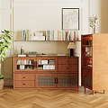 Wooden Chest of Drawers With Bookshelf Books Lamp Green Plant And Decorative Painting