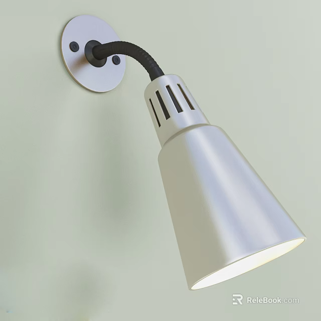 Modern Silver Wall Light With Conical Shade And Black Arm Mounted On Wall 3d model