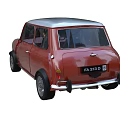 Red Classic Small Car With Silver Roof And Vintage Design