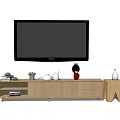 Modern Wooden TV Stand With Drawers Open Shelves And Decorative Items