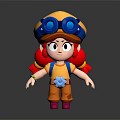 Cartoon Creature Girl With Yellow Hat Blue Goggles Red Pigtails And Gear Decorated Overalls